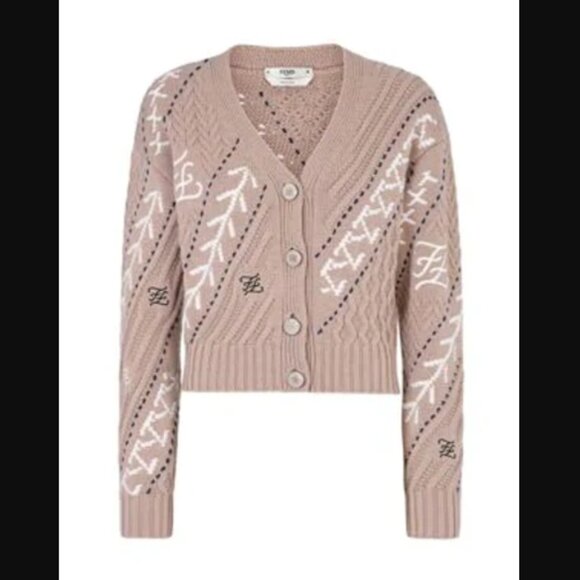 FENDI Karligraphy Cable-Knit Wool Cashmere Button-Front Crop Cardigan $1,980.00 - Picture 2 of 3